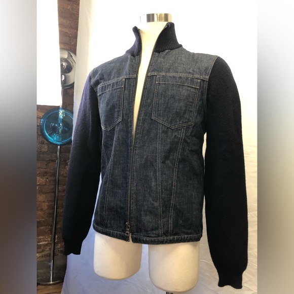 Vintage Prada Sport Navy denim sweater hybrid jacket sz 50 - Picture 5 of 16